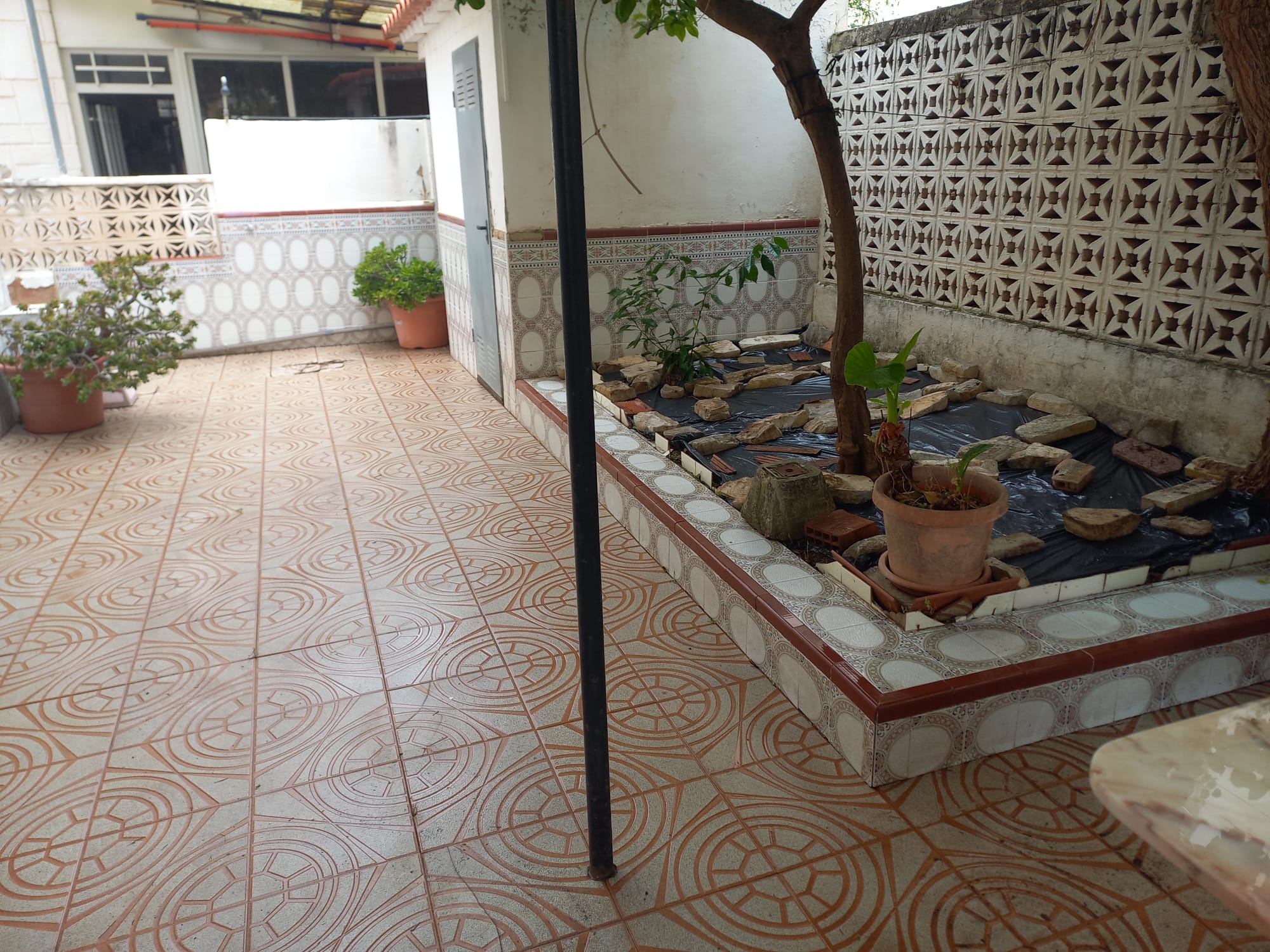 Patio limpio y ordenado después del vaciado